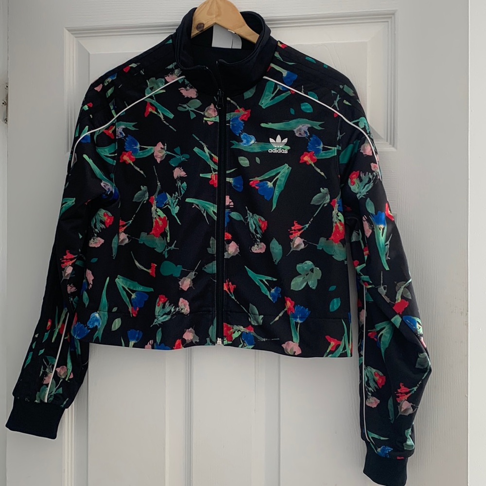 Adidas flowery crop tracksuit top